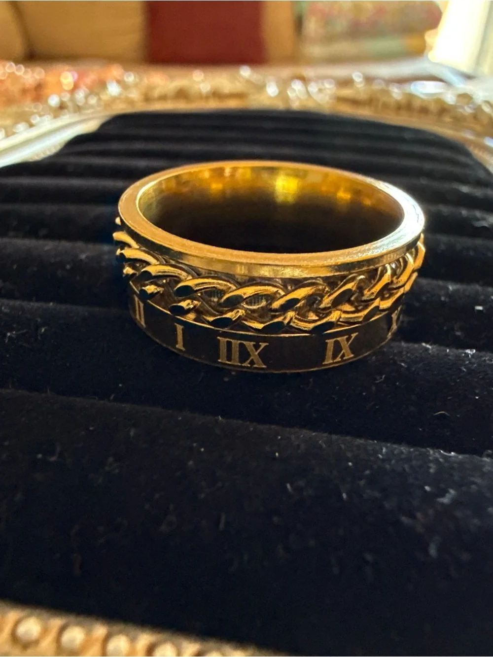 Men's Roman Numeral Chain Spinner Ring – Size 9 (Stainless Steel / Gold Finish)
